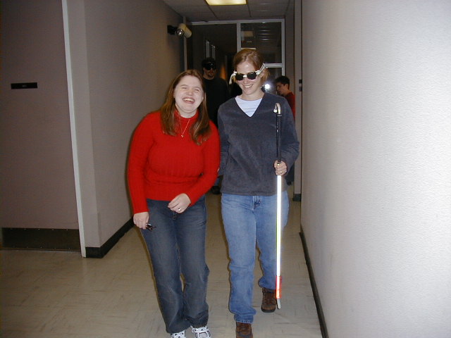 Students practicing sighted guide.