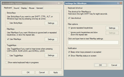 Screenshot of FilterKeys dialog box