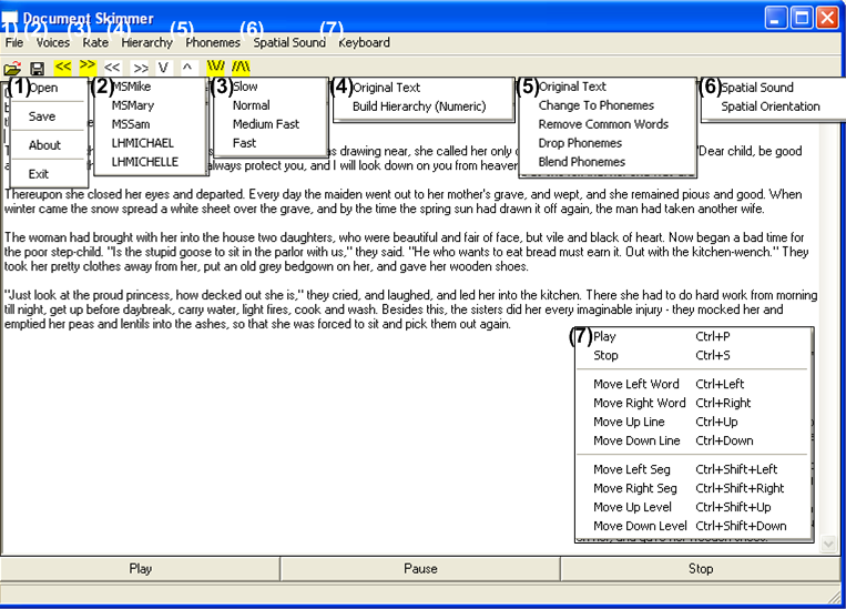 Screen shot of the interface of our program, showing all menus